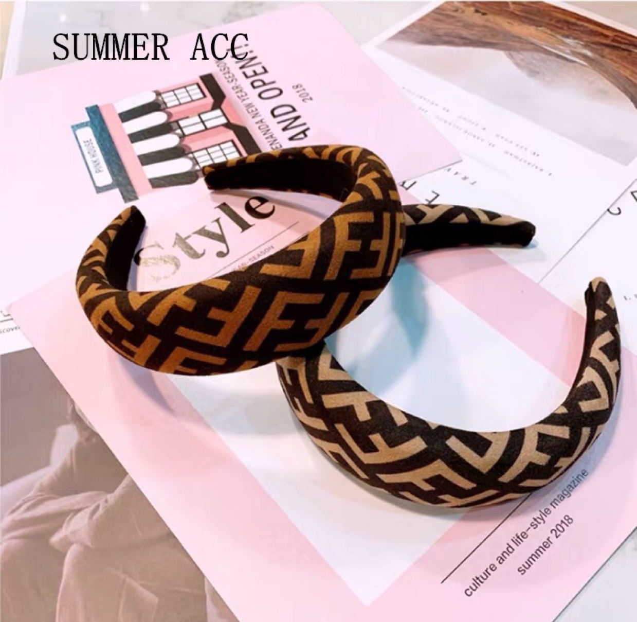 Light luxury hair band European and American stars with double F wide margin letters leopard print simple head band anti-slip temperament hair clip thumbnail