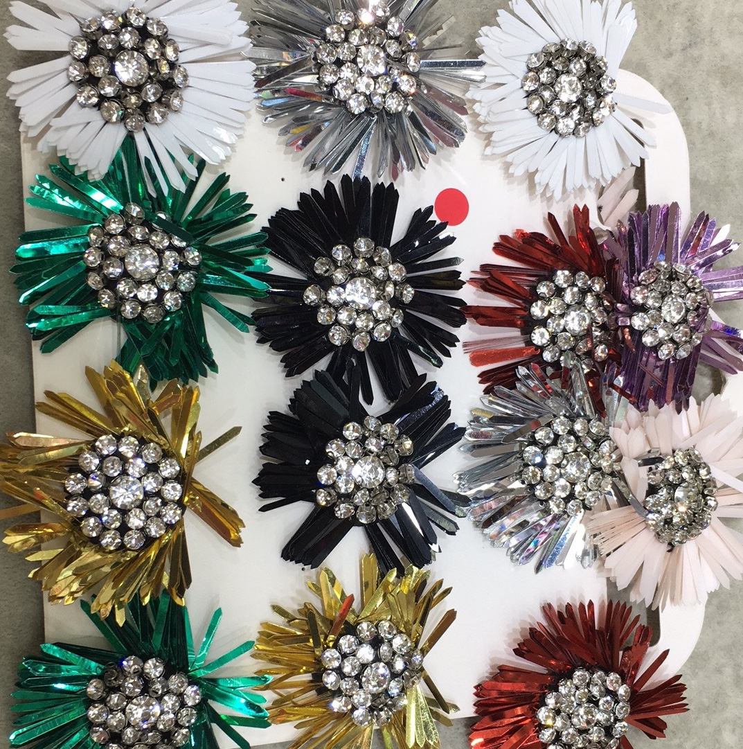 Sequined sunflower earrings with diamond