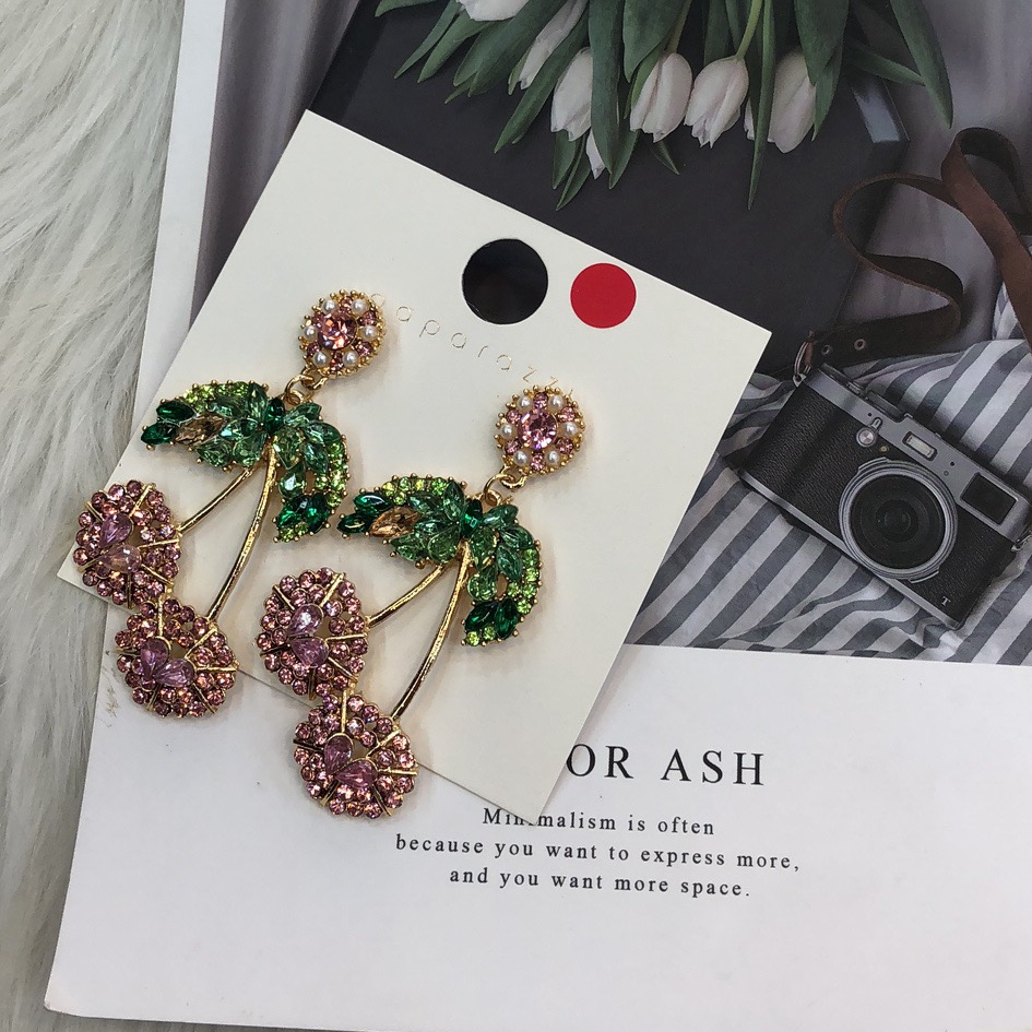 Metallic diamond cherry earrings