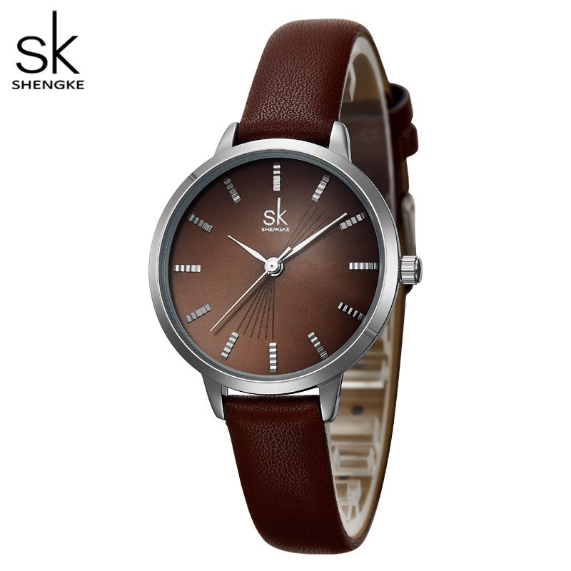 The new quartz watch with leather strap by Shengke Ladies in 2020 is stylish simple watch K9017 thumbnail
