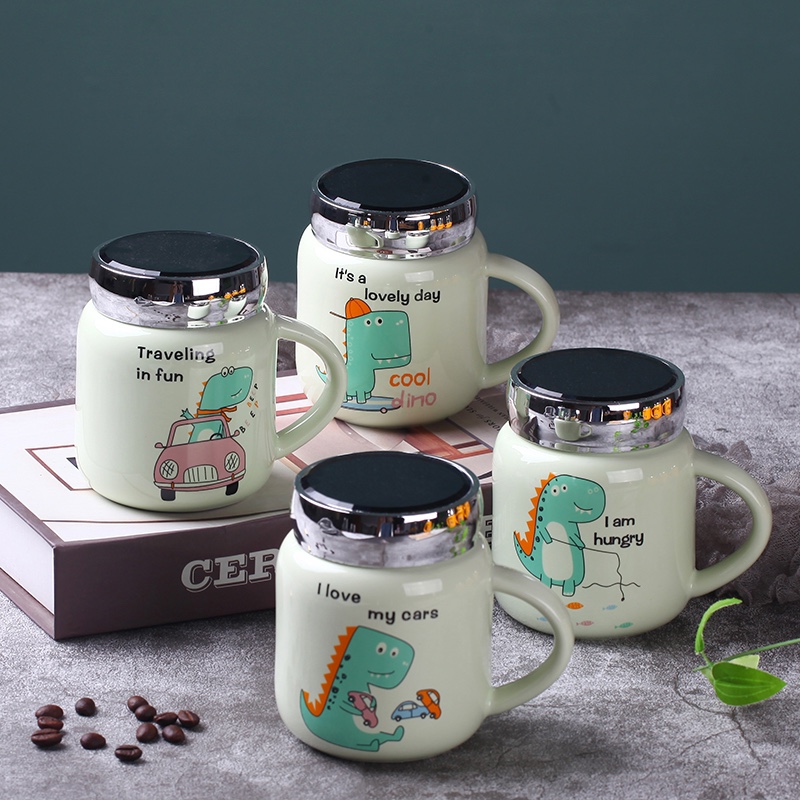 Cartoon mugs, creative and simple household breakfast water cups with LIDS, office mirror cups, business gift ceramic cups details Picture