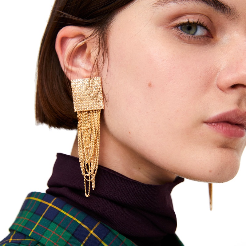 Big alloy chain with drill heavy earrings