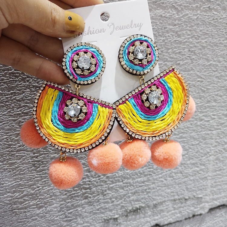 Hand-made raffia ethnic earrings
