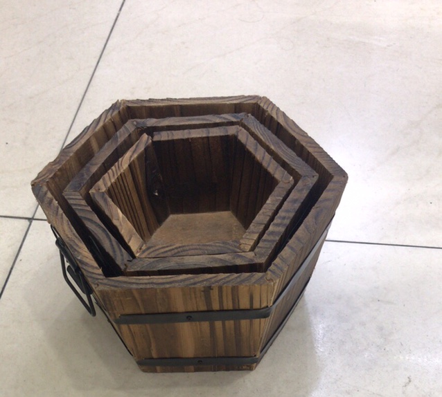 Factory direct sales of three-piece wooden craft flower pot ornaments