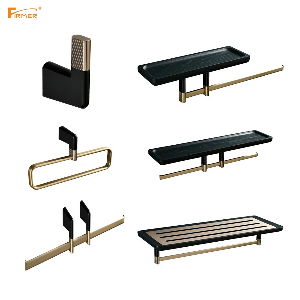 Firmer's New Black Gold All-Copper Luxury Light Luxury Bathroom Hanging Items, Bath Towel Holder And Tissue Holder