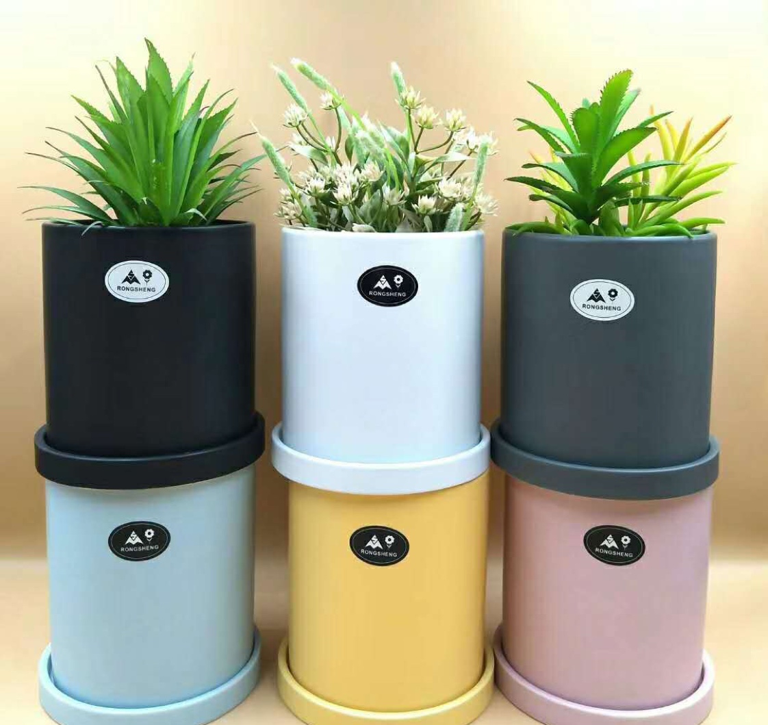 Morandi solid color matte ceramic pot with drag Nordic large home garden green succulent potted flowers thumbnail