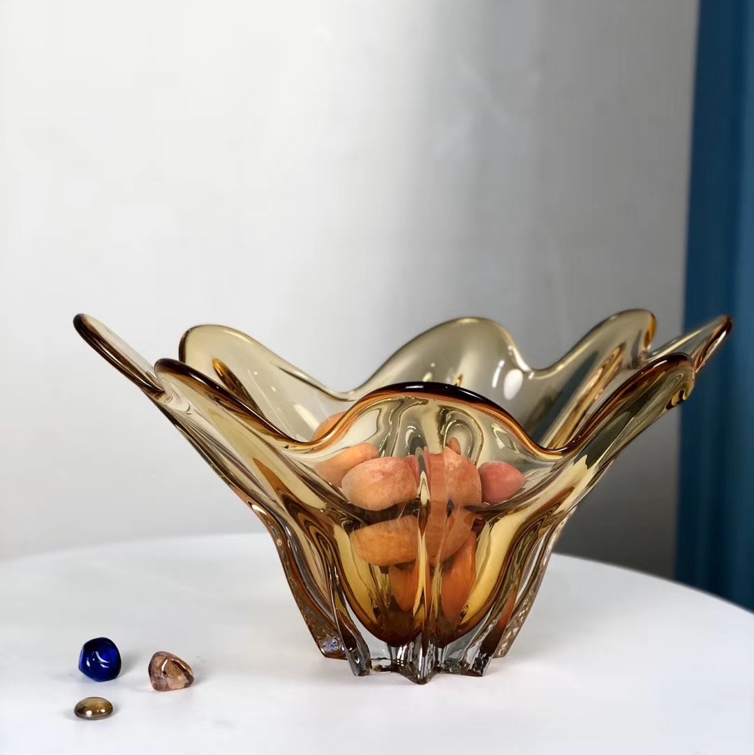 Light luxury style glass craft ornaments, Nordic living room home coffee table, colorful fruit plate, candy plate, personalized fruit basket Specification image