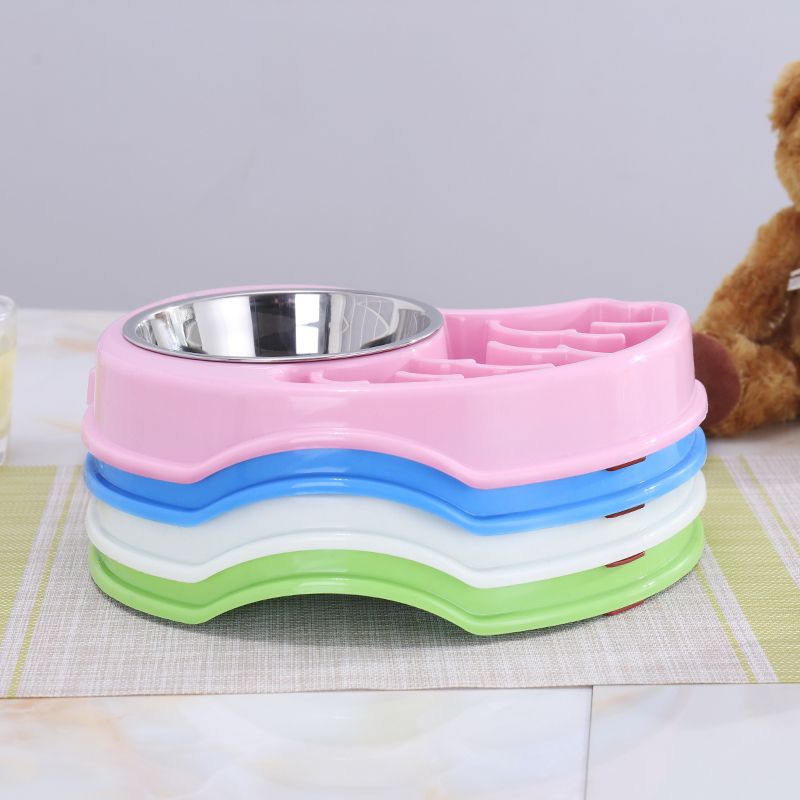 New bird stainless steel plastic dual purpose slow food bowl dog bowl dog cat bowl pet food supplies Item Picture