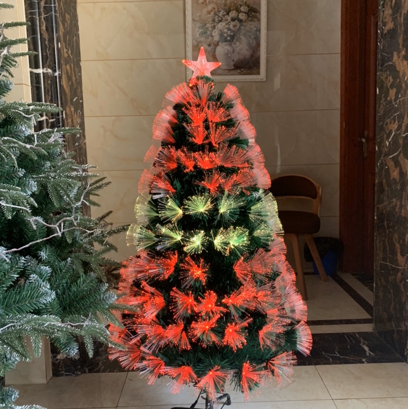 Yiyang Christmas Craft 1.5-meter synchronous seven-color optical fiber tree, 12V transformer plug iron pins Item Picture