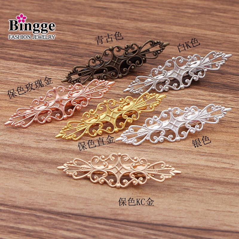 Diy accessories hollow-out long ling shaped flower welding word to clip duck mouth clip manufacturers direct thumbnail