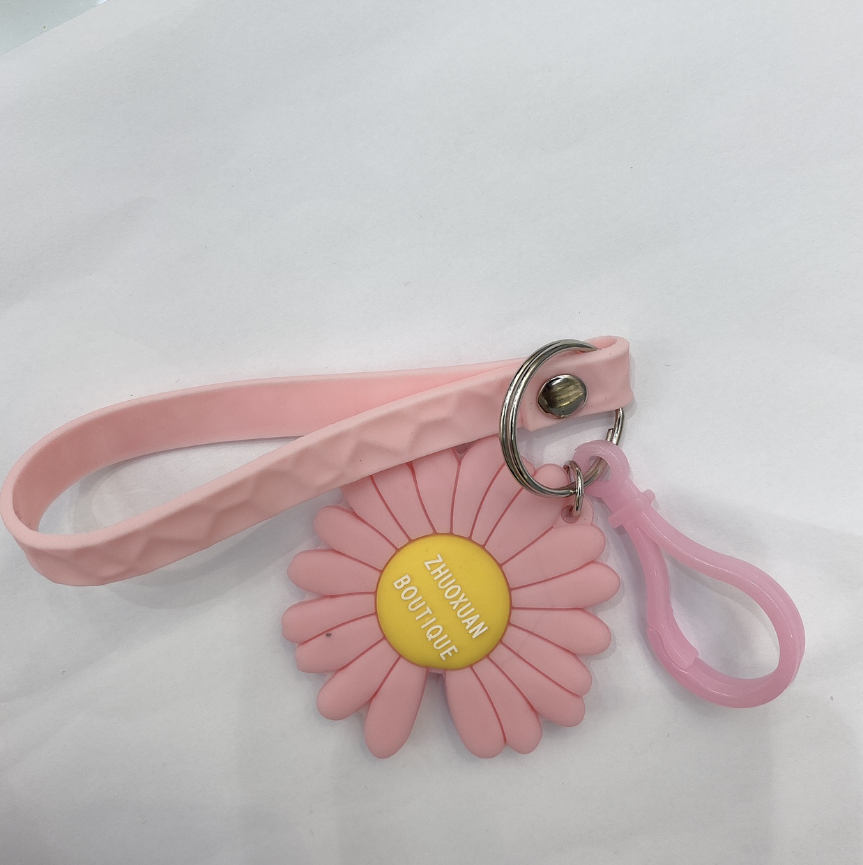 The key chain is pink