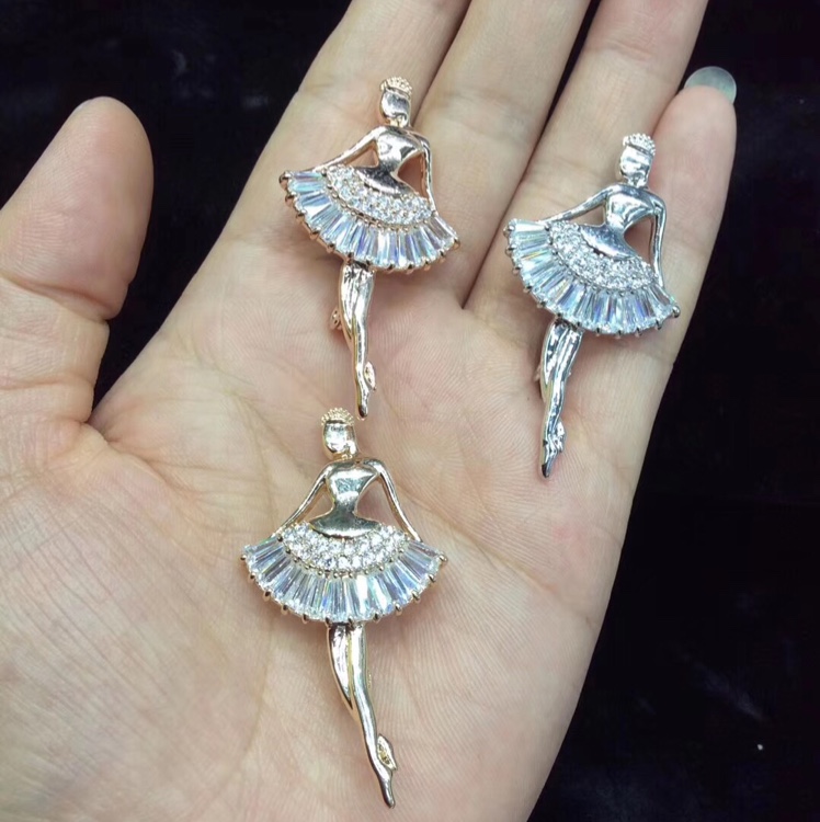 Fashion chic micro - zircon dancing girl brooch clothing accessories thumbnail