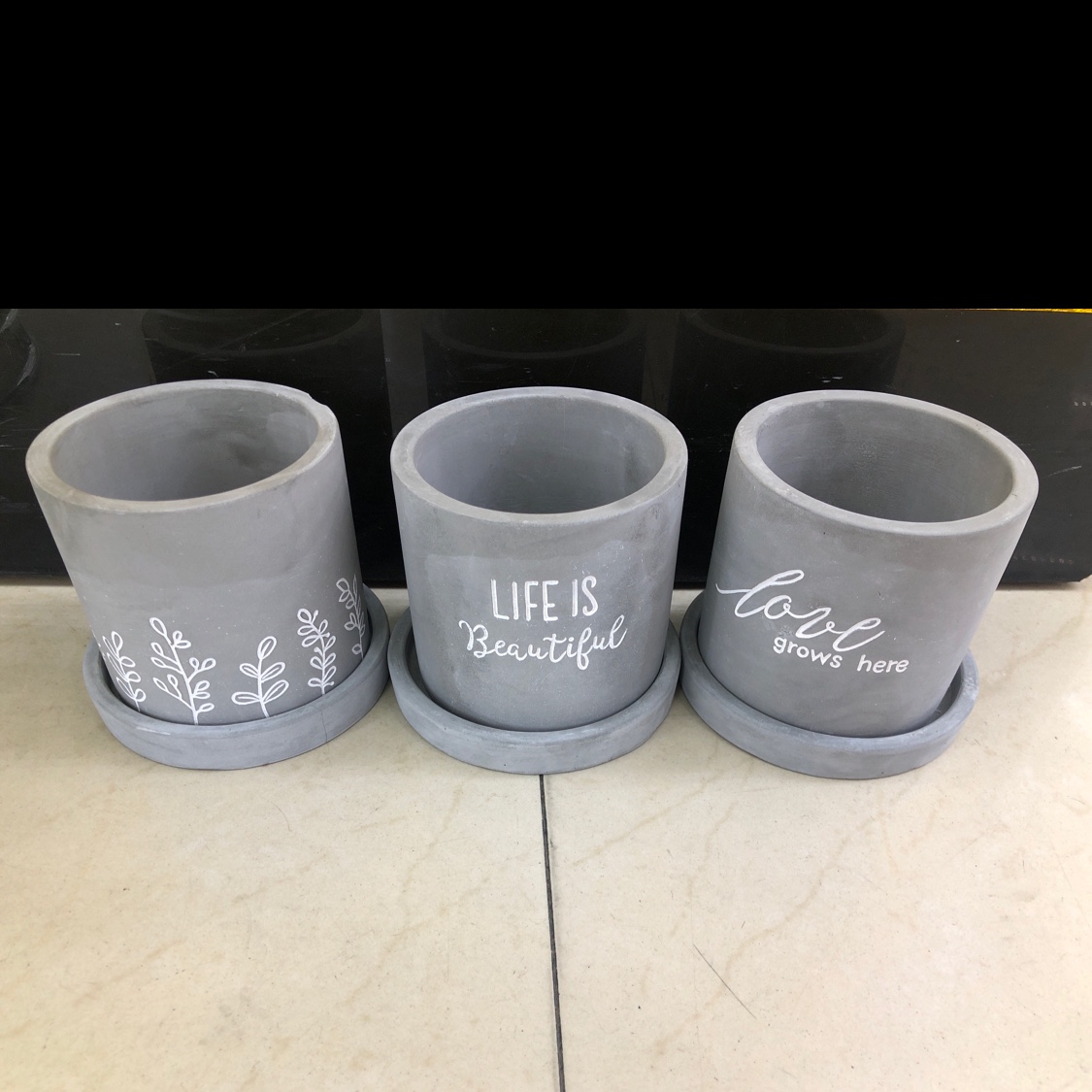 Cement pot ins Nordic simple meaty household with tray round creative personality lovely interior decoration pot thumbnail