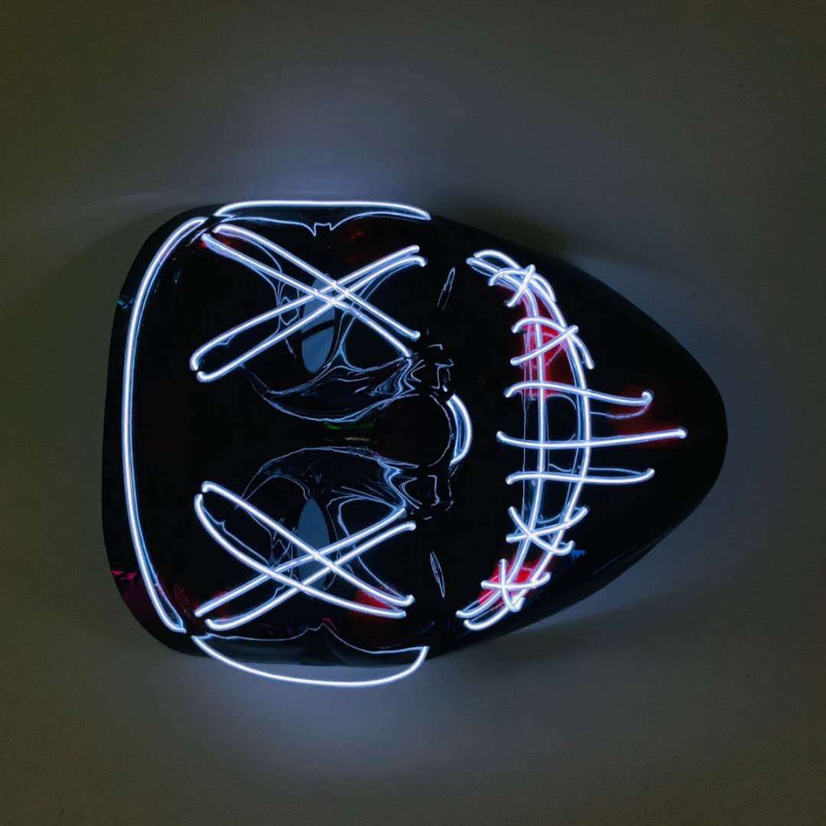 Halloween luminous mask, black V-shaped blood-stained horror LED face mask, ghost face EL fluorescent atmosphere prop undefined