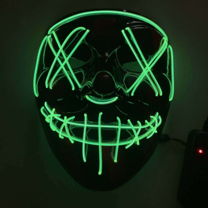 Halloween luminous mask, black V-shaped blood-stained horror LED face mask, ghost face EL fluorescent atmosphere prop undefined