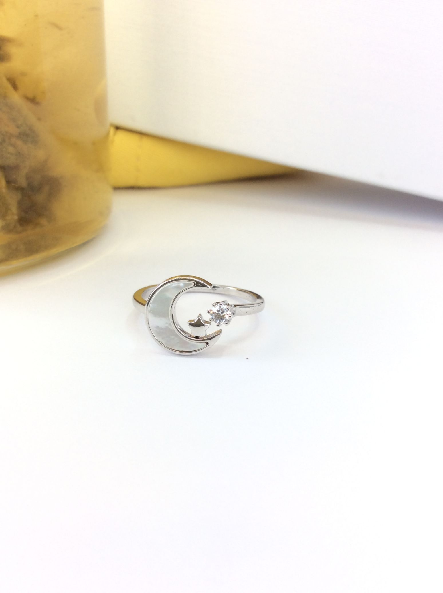 Star Moon Super Fairy Versatile Open Ring, fashionable shell bright diamond ring, trendy jewelry for Japanese and Korean people Specification image