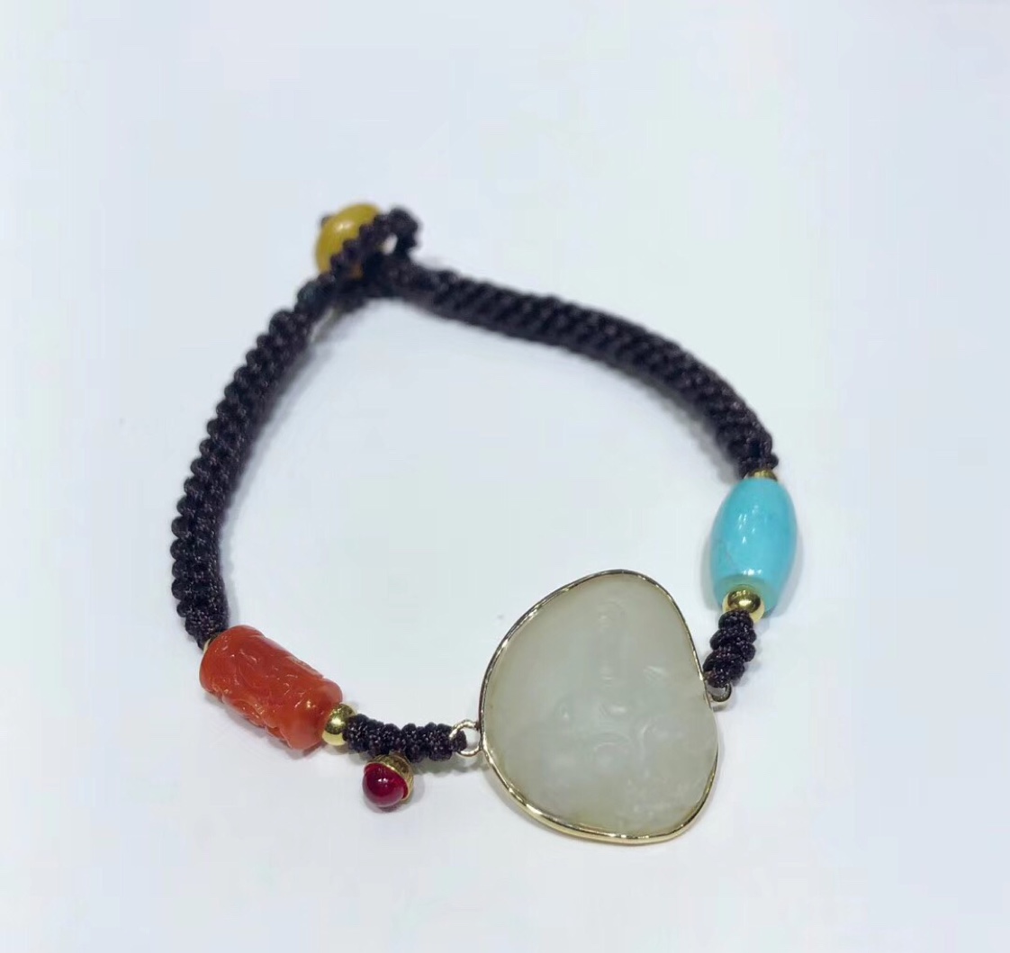 Hand-woven Hetian jade bracelet, 18k