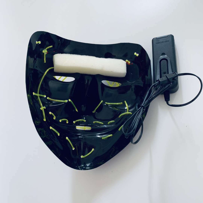 Halloween luminous mask, black V-shaped blood-stained horror LED face mask, ghost face EL fluorescent atmosphere prop Item Picture