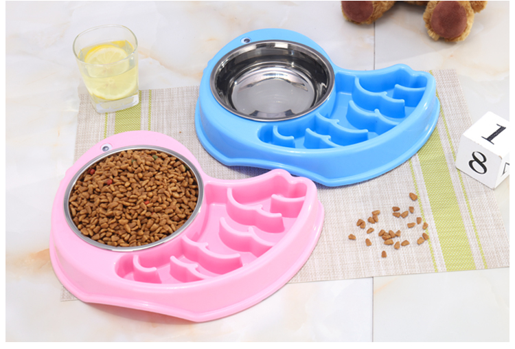 新款小鸟型不锈钢塑料两用慢食碗狗盆 狗猫碗 宠物食具用品详情图13