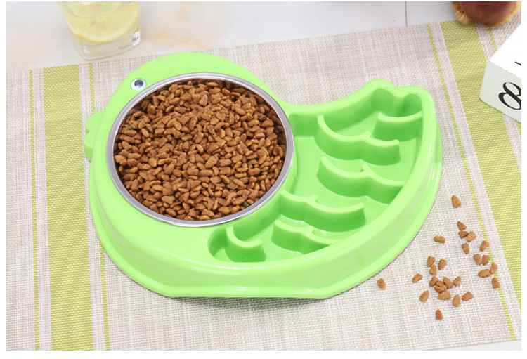 新款小鸟型不锈钢塑料两用慢食碗狗盆 狗猫碗 宠物食具用品详情图12