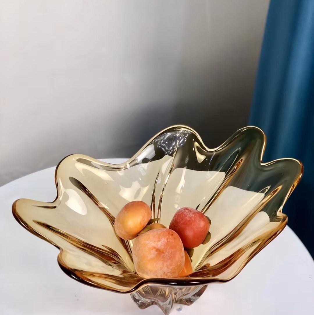 Light luxury style glass craft ornaments, Nordic living room home coffee table, colorful fruit plate, candy plate, personalized fruit basket details Picture