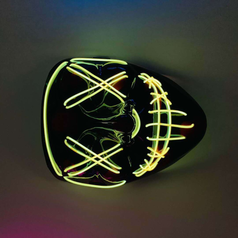 Halloween luminous mask, black V-shaped blood-stained horror LED face mask, ghost face EL fluorescent atmosphere prop undefined
