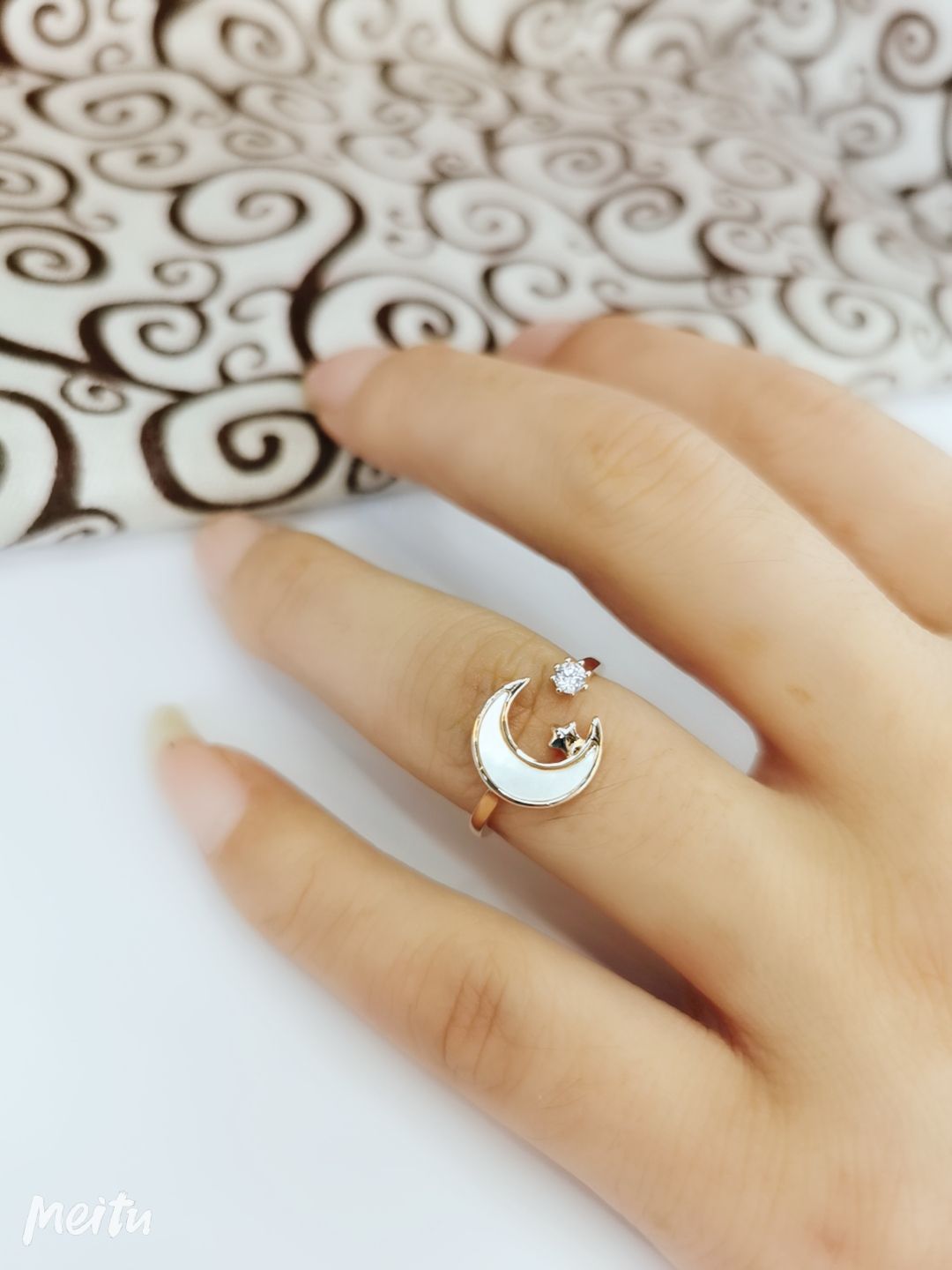 Star Moon Super Fairy Versatile Open Ring, fashionable shell bright diamond ring, trendy jewelry for Japanese and Korean people