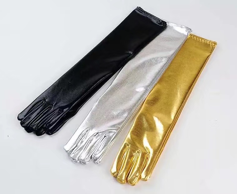 Korean version patent leather gloves, long and tight DS tight-fitting dance performance gloves props, cos soft elastic gloves Specification image