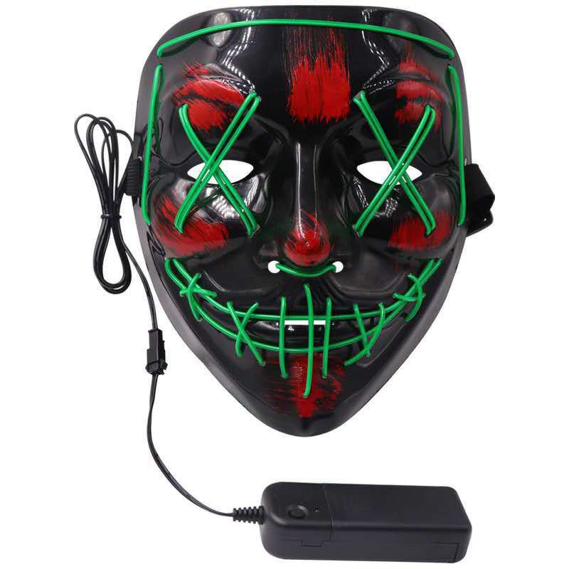 Halloween luminous mask, black V-shaped blood-stained horror LED face mask, ghost face EL fluorescent atmosphere prop Specification image