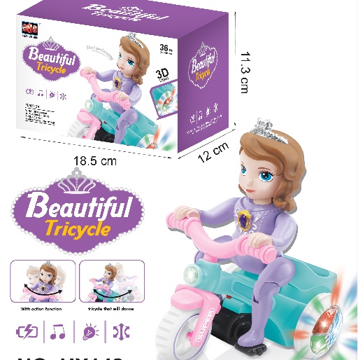 Douyin the same children beauty cartoon electric stunts tricycle flip motorcycle lights music wanxiang revolving toy princess tricycle thumbnail
