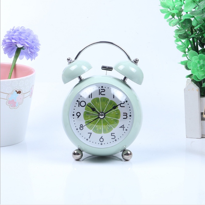 小胖鼓面3寸金属喷漆闹钟夜灯创意打铃儿童学生座钟