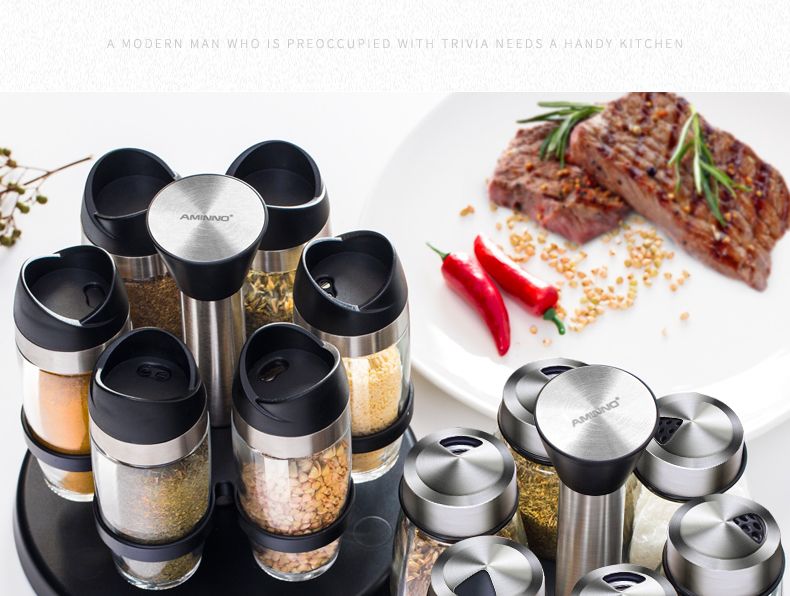 玻璃调料罐立式旋转调料瓶调味罐厨房调味盒细节图