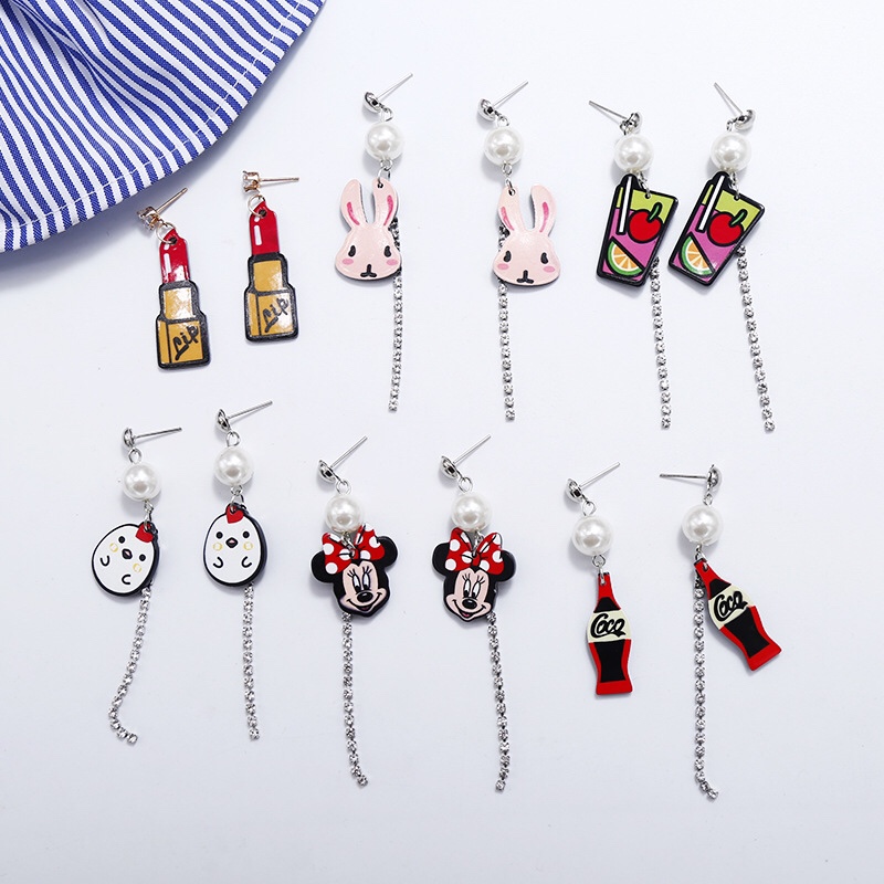 Cartoon collection earring Korea cute little rabbit Klok creative Earrings long fringed lipstick Mickey Earrings thumbnail