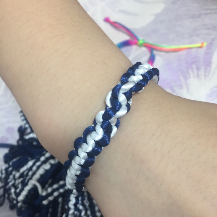 Flat knot + knot blue and white woven bracelet thumbnail