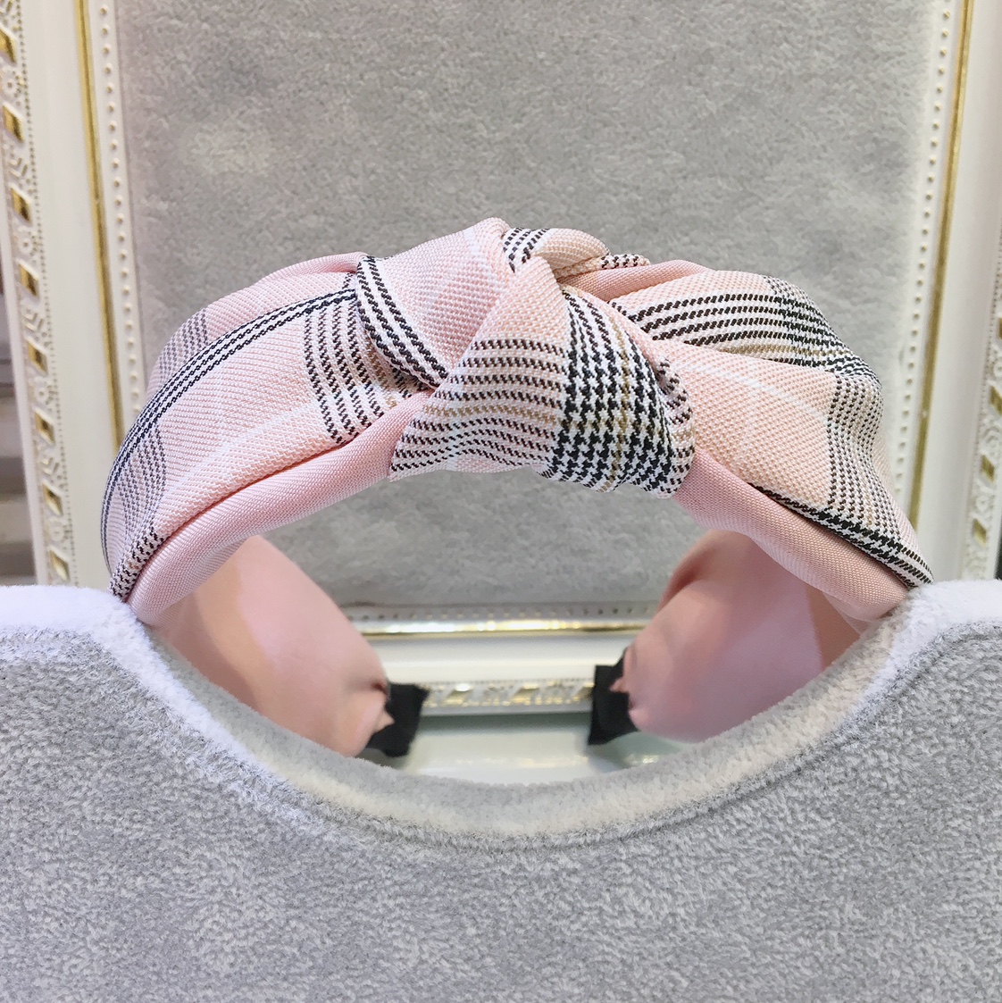 Plaid Knotted Double Color Matching Headband Fresh Classic Korean Headdress Out Simple Wide Edge Headband