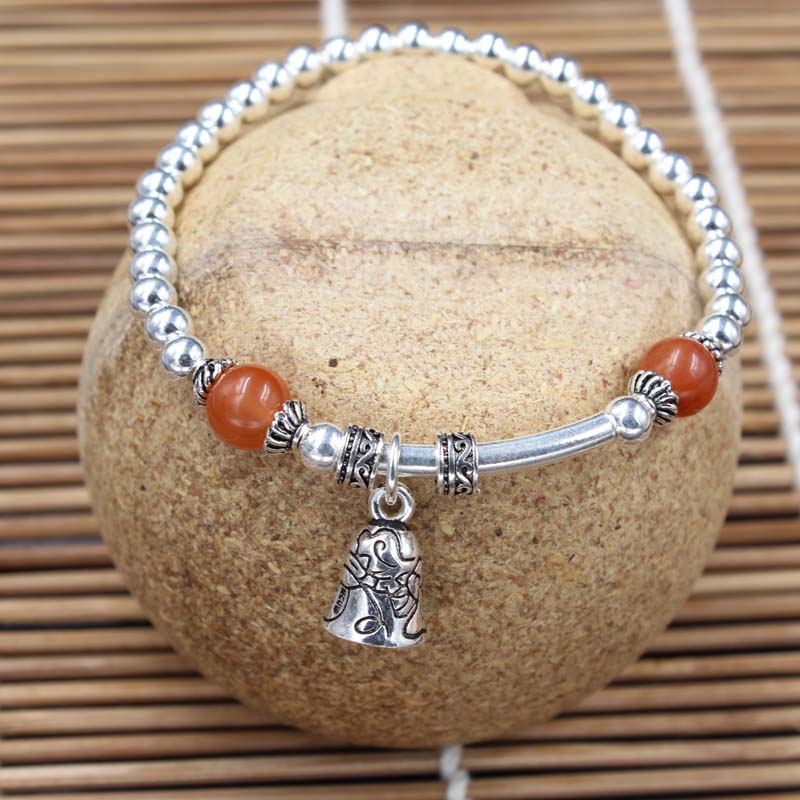 S925 Foot Silver Bracelet bracelet personality DIY bracelet with retro small pendant pendant Everything matching round beads handmade braided 21 thumbnail
