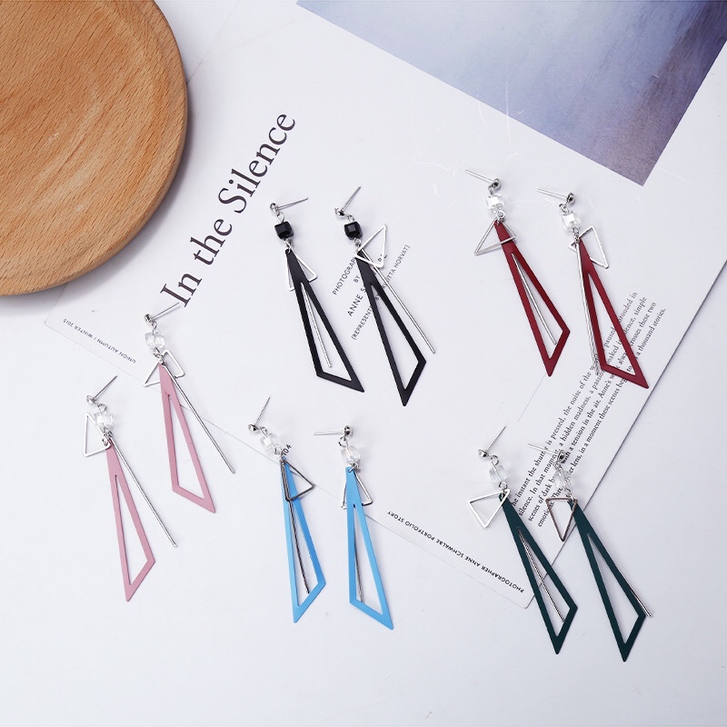 Korean extremely simple earrings geometric triangle long crystal sugar earring earrings temperament female earrings thumbnail