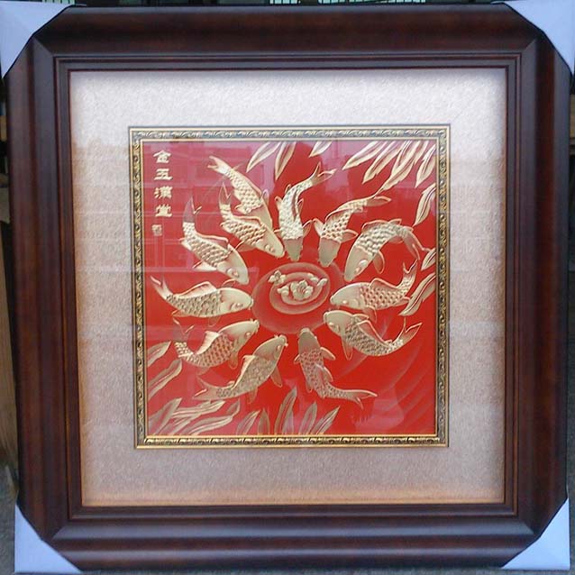 Classical Chinese decorative painting hand-carved gold-plated bronze gold painting porch study tea room hanging painting -90*90 full of gold and jade details Picture