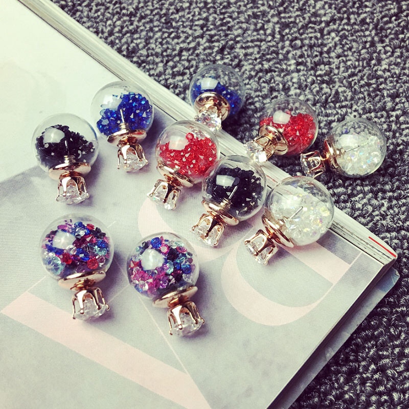 Zircon diamond earrings crystal ball earrings with a pair of double-sided earrings thumbnail