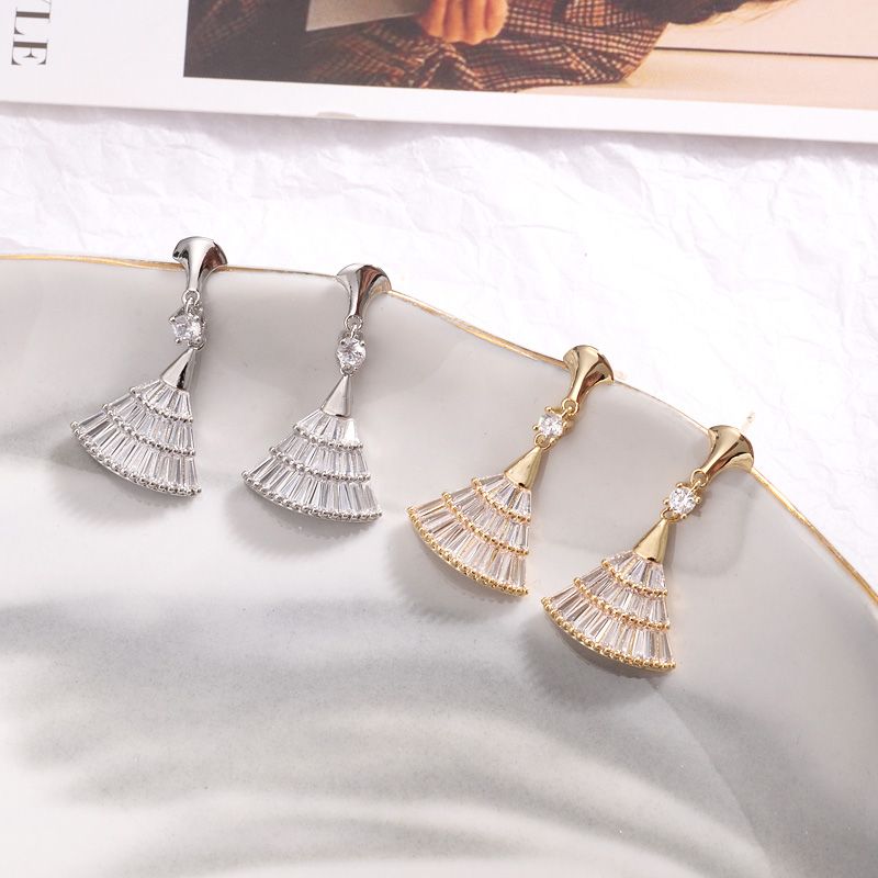 韩国小扇子网红爆款耳饰耳环耳坠简约气质耳钉女锆石