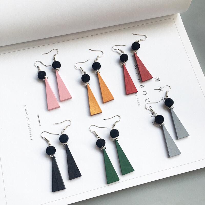Korean simple earrings geometric triangle original wood black ball earrings winter plush earrings wholesale