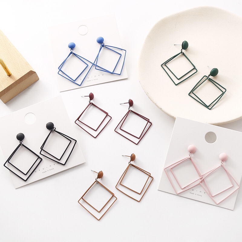 Dongdaemun Minimalist earrings geometric double square earrings long simple earrings versatile earrings thumbnail