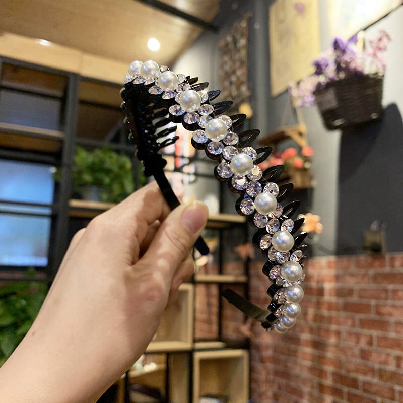 梅花款仿珍珠水钻发箍，不支持零售