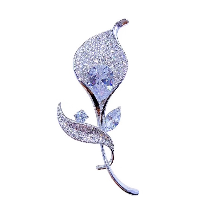 Microinlaid zircon calla lily brooch plated with real gold jewelry