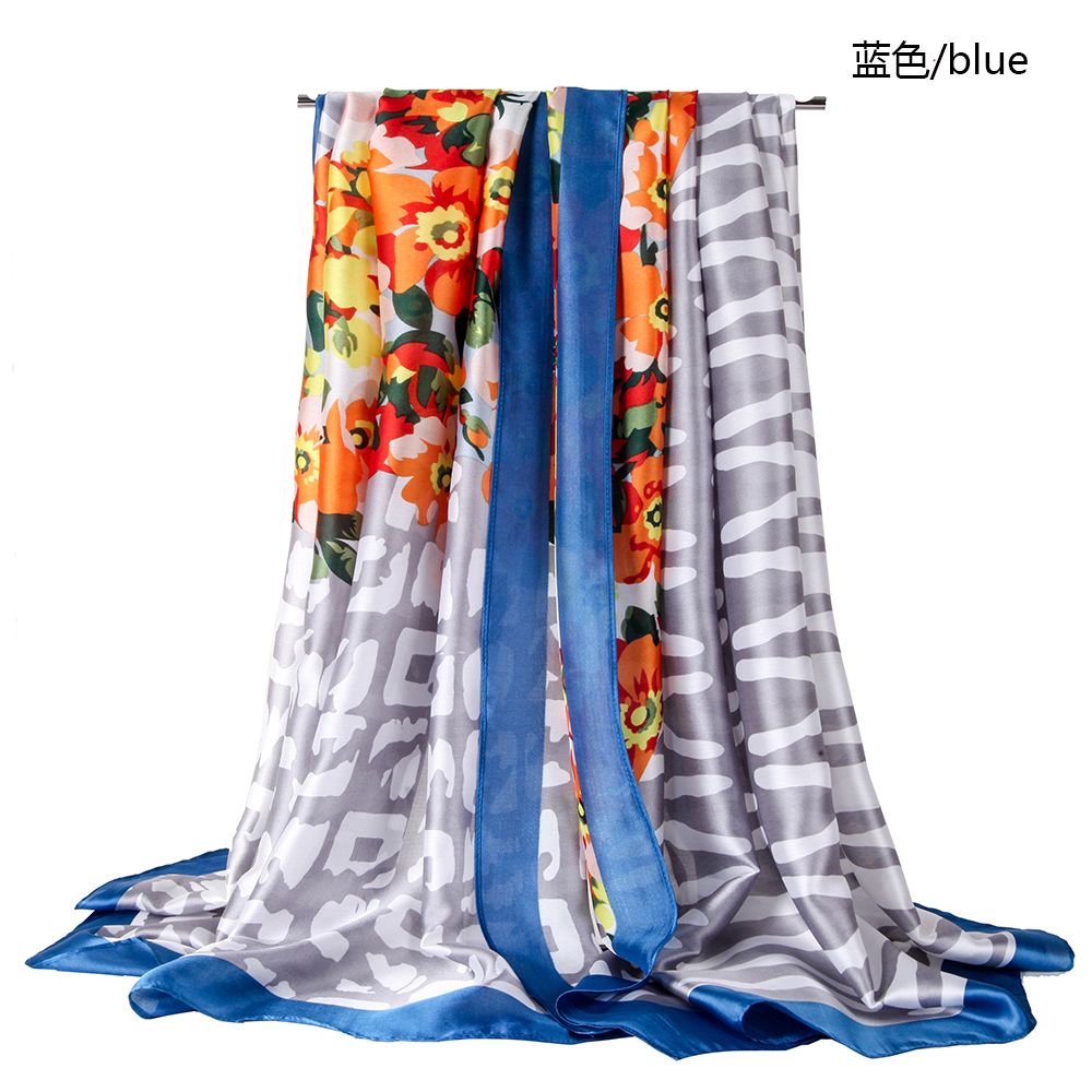 Triangular spliced floral silk satin printed scarves, European and American style spring and autumn thin scarves undefined