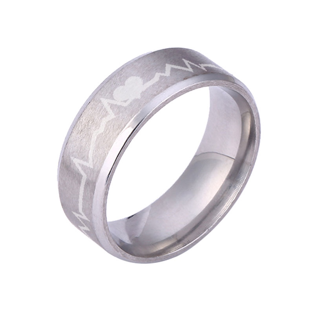 European and American fashion lovers ecg heart stainless steel ring