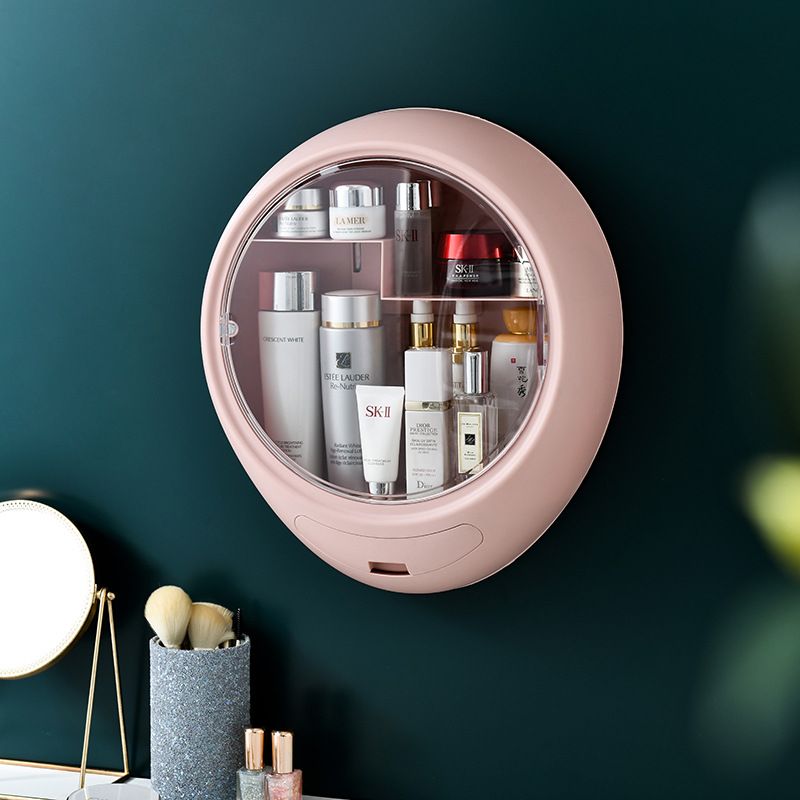 "Internet celebrity cosmetics storage box with LED makeup mirror, Douyin's same style skin care products, wall rotating makeup box 44H84F 3650. Application Scenario