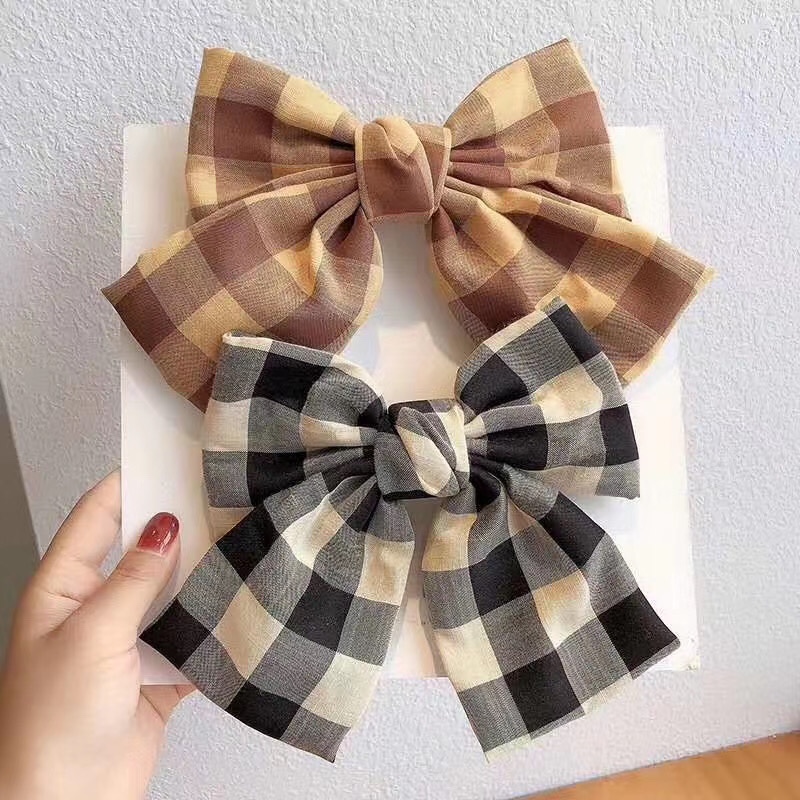 Fabric Bow Plaid Multicolor Spring Clip Back Of Head Clip Girl Hair Clip details Picture