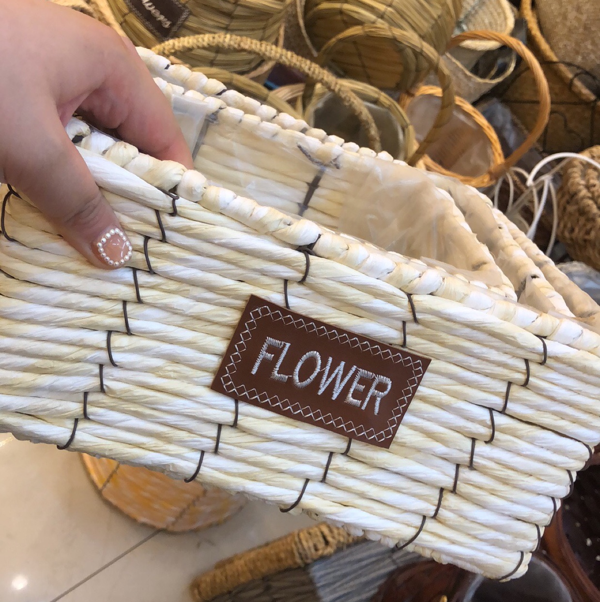 庆玲工艺手工编织套二纸绳编织花篮插花摆件装饰