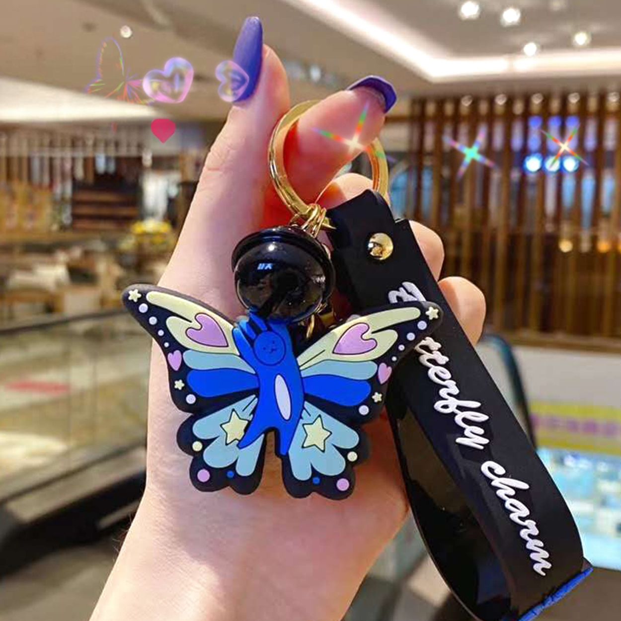 ins colorful girl heart butterfly key chain car key chain female chic birthday gift bag pendant gift Application Scenario